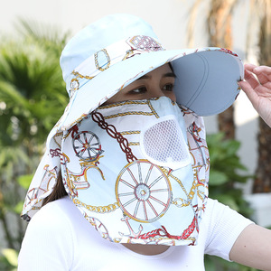 Chapeau de protection solaire avec masque facial, bord large respirant pour adultes, printemps-été, rose clair - Product Image 4