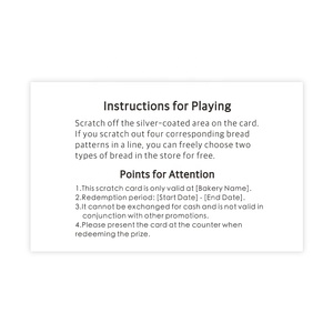 Dễ Thương Bánh Mì Scratch Off Thẻ Miễn Phí Giải Thưởng Vẽ Tùy Chỉnh Kích Thước Logo Chất Liệu Màn Hình In Ấn Thẻ In Ấn Cho Khuyến Mãi, Cửa Hàng - Product Image 5