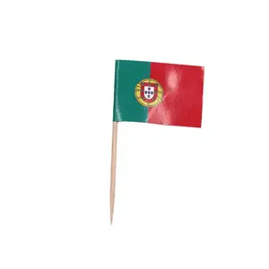 New Design Customized Wholesale 2.5*3.5CM Paper Flag Portugal Toothpick Flag With 6.5CM Bamboo Stick