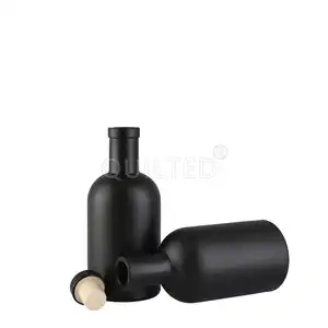 定制标志200毫升375毫升500毫升750毫升黑色哑光橄榄油酒瓶，带易流喷口和塞子倾倒器