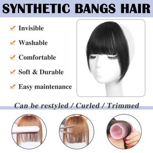 Franges plates en <span class=keywords><strong>cheveux</strong></span> synthétiques naturels, extensions de <span class=keywords><strong>cheveux</strong></span> à clipser, franges droites <span class=keywords><strong>pour</strong></span> femmes - Product Image 2