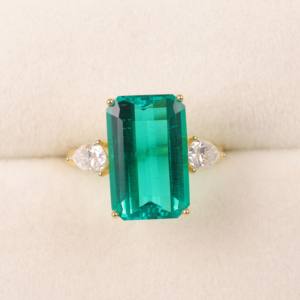 خاتم زمردي ينمو في المختبر ، مادة مطلية بالفضة والذهب ، هدية حفلات مستطيلة ، قطع زمرد للرجال والنساء - Product Image 4