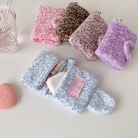 Nouvelle petite bourse à monnaie en peluche douce et moelleuse, imprimé léopard, porte-cartes, mini portefeuille pendentif, sacs de rangement portables pour cartes bancaires pour étudiants