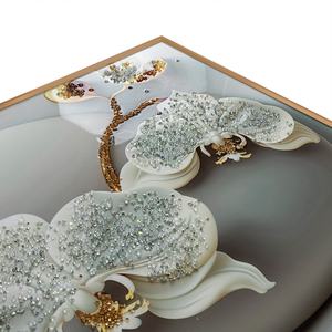 Peinture murale abstraite LED en porcelaine et cristal, motif floral blanc luxueux, pour hall d'entrée, salle à manger et couloir, décoration personnalisée - Product Image 4