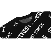 Pull en tricot respirant à motif de lettres all-over personnalisées, pull en jacquard à col rond, pull tricoté quotidien décontracté pour hommes