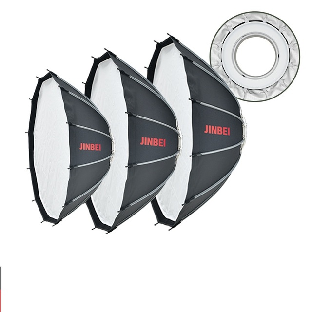JINBEI 65 Quick Open Parabolic Plyo Soft Box Bowens Mount Photography Studio Speedlite Light Kit With Bag Diffuser Grid