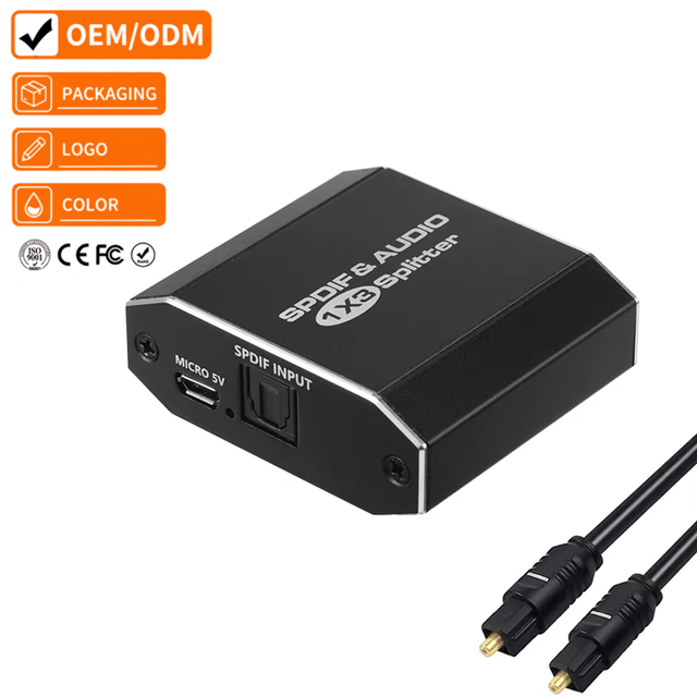 Justlink 1x3 SPDIF Optical Audio Splitter Toslink 1 in 3 Out Digital Adapter for Soundbar Amplifier TV