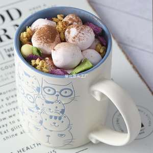 Taza de cerámica Underglaze pintada a mano de dibujos animados lindo gato taza de café desayuno taza de avena pareja microondas Regalo Seguro - Product Image 2