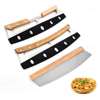 Doppel Holzgriff Crescent Chopper Blade Kuchen Werkzeuge Edelstahl Pizza Cutter Rocker