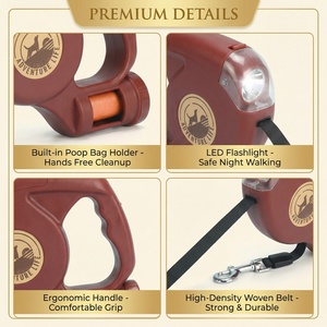 Correa para Perro con Linterna LED, Correa Retráctil Automática Tipo Ruleta, Cuerda de Tracción Extensible con Bolsa para Desechos, Accesorios para Perros - Product Image 5
