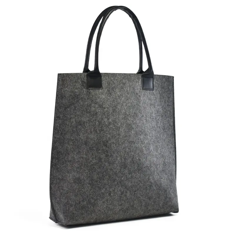 Eco friendly recycled RPET recycled felt leather handle women shopping tote Grey felt Bag