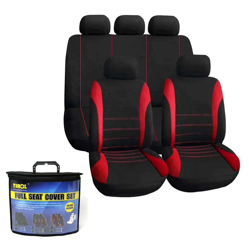 TIROL Polyester Universal Fit Car Seat Universal Protector Covers Customized 9PCS Full Set Red Protector De Cuero De CN ZHE