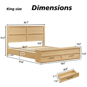 Lit de rangement en bois massif couleur bois naturel, taille double, avec coffre de rangement au pied du lit, pour enfants, adultes et personnes âgées - Product Image 4