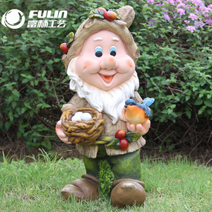 Statua da Giardino a Grandezza Naturale 47 cm in Resina, Gnomo con Fungo e Uccello, per Fattoria, Parco, Centro Commerciale, Ornamento Decorativo - Product Image 2