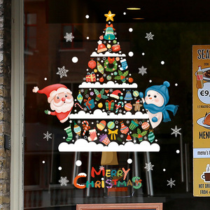 Adesivi Statici Natalizi per Finestre, <span class=keywords><strong>Albero</strong></span> di Natale, Fiocchi di Neve, Babbo Natale, Pupazzo di Neve, Decorazioni per Vetrine e Porte di Negozi - Product Image 1