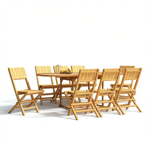 Set di 8 sedie da giardino pieghevoli in legno massello di teak, design rustico, gambe affusolate, colore marrone - Product Image 1
