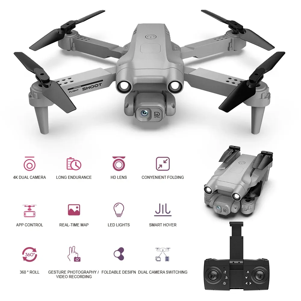 GT2 Mini Drone 4K HD Camera selfie Drone with FPV Air Pressure Fixed Height RC Foldable Quadcopter Gifts Toys