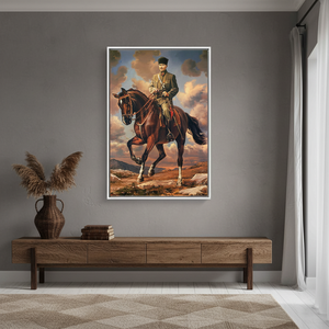 Elegant Printed <b>Canvas</b>: Ataturk Riding Horse Art for Home Decor,WHITE <b>FRAMED</b> <b>CANVAS</b> - Product Image 3