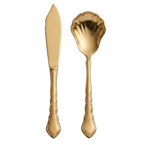 High Design Stainless Steel <b>Set</b> Of 2 Flatware <b>Cutlery</b> Spoon Knife Gold <b>Colour</b> Finished Used In Kitchen Tabletop - Product Image 1