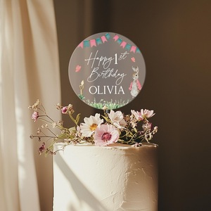 ท็อปเปอร์เค้กอะคริลิคใสลายกระต่าย ขนาด 9 ซม. สำหรับตกแต่งเค้กวันเกิดแบบส่วนตัว พร้อมดีไซน์น้ำผึ้งและความหวาน - Product Image 4