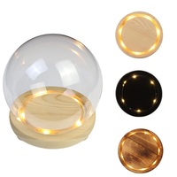 Décoration Boule de Verre Ronde Vitrine Plante Fleur Cloche Dôme Avec Base En Bois Originale À Piles Led Light Up