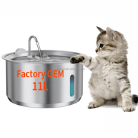 Fontaine à eau automatique de luxe pour chats et chiens, 11L, en acier inoxydable, haute qualité, avec chargeur de batterie intégré