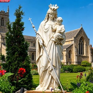 YOUFINE Statue de la Vierge <span class=keywords><strong>Marie</strong></span> avec l'Enfant Jésus en marbre blanc grandeur nature Sculpture catholique sculptée à la main pour l'église - Product Image 1