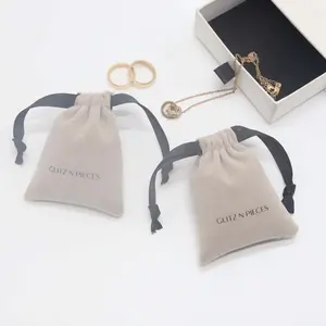 Custom Logo Printed Mini Velvet Jewelry Drawstring Necklace Bracelet Packaging Bag Key Lipstick Packing Jewelry Velvet Pouch