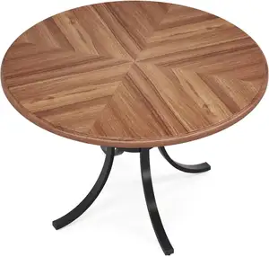 Alas meja bulat untuk ruang makan, rumah pertanian dapur meja makan bulat dengan permukaan tekstur kayu