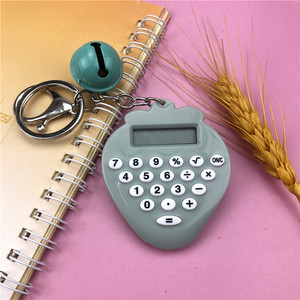 Strawberry Mini Calculator Keychain With Bell Pendant Portable For Students And Couples Plastic 8 Digits Battery Powered - Product Image 3