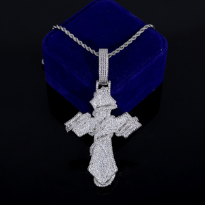 Gioielli Hip Hop placcati in <span class=keywords><strong>argento</strong></span> Bling per gli uomini Mirco pavè 5A Cubic Zirconia CZ <span class=keywords><strong>collana</strong></span> con ciondolo <span class=keywords><strong>croce</strong></span> - Product Image 5