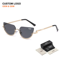 Prix d'usine, emballage personnalisé, lunettes de soleil œil de chat Y2K à demi-monture en métal, style rétro, sans monture, UV400, pour femmes