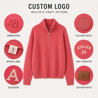 Pull Basique en Maille Décontracté pour Femme, à Fermeture Éclair, Col Rabattu, Manches Longues, Couleur Unie, Tendance Hiver
