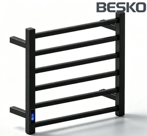 Sèche-serviettes électrique mural BESKO <span class=keywords><strong>noir</strong></span> <span class=keywords><strong>mat</strong></span> en acier inoxydable intelligent avec minuterie et contrôle de la température - Product Image 3
