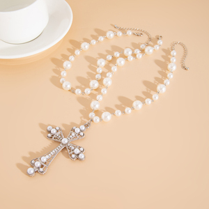 Set di 2 Collane con Croce e Perle Sintetiche Cave Vistose da Uomo, Girocollo Maschile di Tendenza per Tutti i Giorni, Gioielli alla Moda da Regalare - Product Image 5