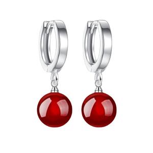 Boucles d'oreilles pendantes en argent sterling 925 pour femmes, pierre d'agate rouge française rétro en gros, Amiee, 8/10/12 mm - Product Image 5