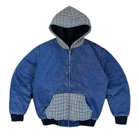 Blouson bomber en jean pour homme à capuche, patchwork à carreaux, fermeture éclair, décontracté, pour l'automne
