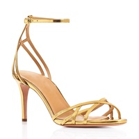 Chaussures de Mariage Dorées à Talons Hauts de 3 Pouces pour Demoiselles d'Honneur, Sandales à Bride Boucle Or, Talons Aiguilles Or pour Femme