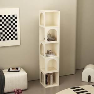 Scaffale portaoggetti autoportante da terra, stile moderno minimalista color crema, libreria angolare in ferro per <span class=keywords><strong>soggiorno</strong></span> e <span class=keywords><strong>studio</strong></span>, mobile per la casa - Product Image 2