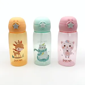 Botella de agua con logotipo personalizado para niños, recipiente portátil de plástico sin BPA, con pajita