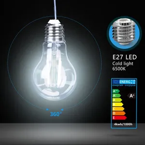 Ampoule LED A60 E27 4W, filament transparent, économie d'énergie, longue durée de vie, pour éclairage décoratif et général en - Product Image 2