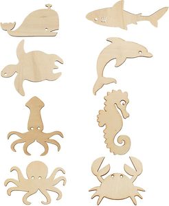 Confezione da 48 pezzi ritagli di vita di animali marini in legno non finiti - Product Image 5