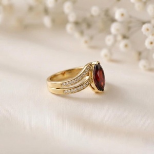 Handmade Red <b>Garnet</b> Stone 14k Gold Plated 925 Sterling <b>Silver</b> Engagement Wedding <b>rings</b> Lovers Shape Bohemian Style Fine <b>rings</b> - Product Image 3