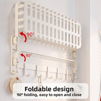 Porte-serviettes pliable et portable en alliage d'aluminium style crème à 2 niveaux, étagère de salle de bain, toilettes, salle d'eau, haut de gamme, intégré, sans perçage