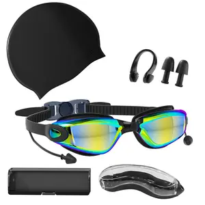 Amazon diskon besar kacamata renang topi hidung klip earplug set silikon pelindung mata menyelam kacamata renang dan topi renang set