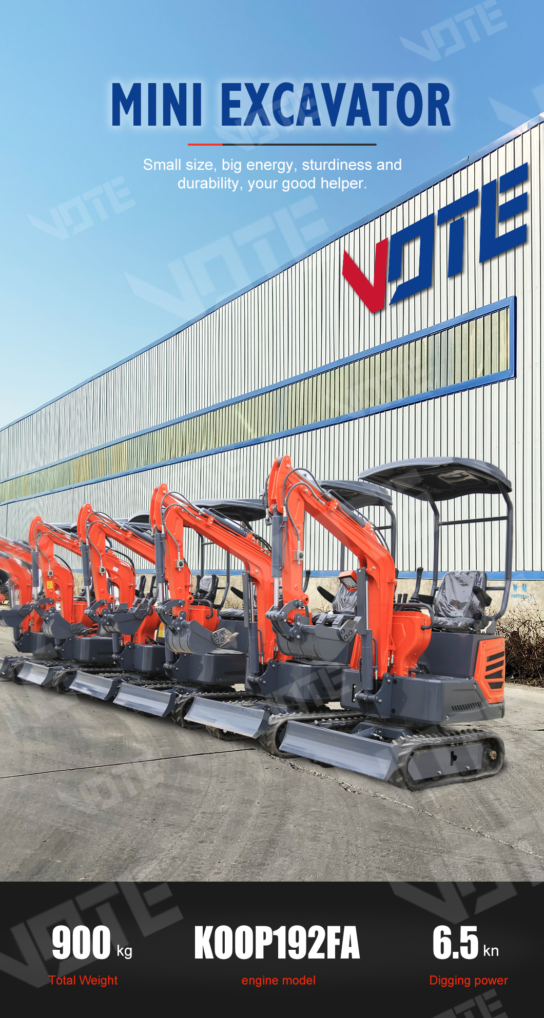 Rated Power 1.2 Ton Excavator Small Bare Weight Mini Excavator 1 Ton Working Good Traction China Produced