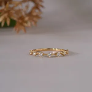 Elegant Yellow Gold Round Cut Diamond Open Band <b>Ring</b> for Women Wedding Engagement Anniversary Gift Luxury Fine Jewelry - Product Image 6