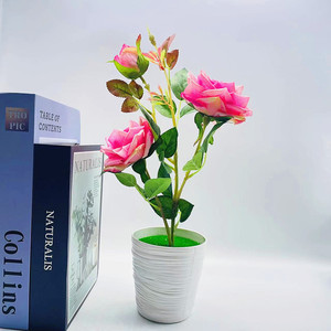 Plantes artificielles en pot Qi Xing, roses en soie de 36 cm, décoration de mariage, rouge, rose, blanc laiteux, champagne, violet foncé - Product Image 2