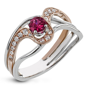 Anillo de Oro Sólido de 18K para Mujer F420 con Rubí y Diamantes de Corte Brillante Redondo, Engaste Pavé, Anillo Fino con Gema de Compromiso - Product Image 1