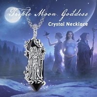Collier Pendentif Triple Déesse Hécate Plaqué Argent avec Obsidienne et Améthyste, Bijoux de Protection Wiccan en Gros